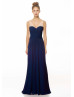 A-line V Neckline Navy Blue Beaded Chiffon Prom Dress